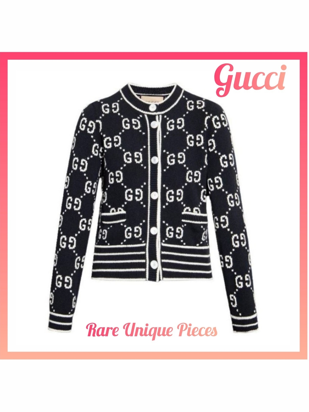 ‼️ON SALE‼️New Authentic Gucci Black and White GG Logo Knit Cardigan